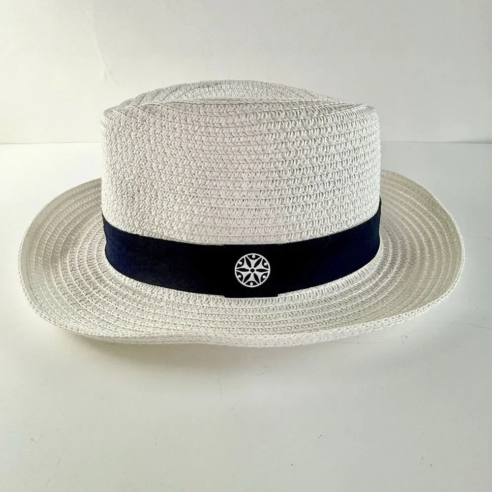 NICE & BELLA Unisex White w/Blue Band Med Brim Panama Woven Fedora Sun Hat